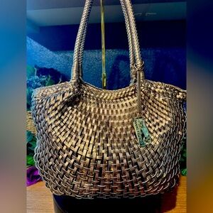 Marc Fisher Gold Woven Faux Leather Bag